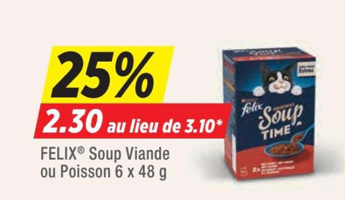 FELIX® Soup Viande ou Poisson 6 x 48 g