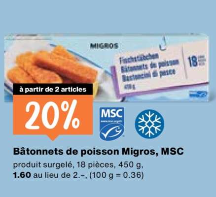 Bâtonnets de poisson Migros, MSC