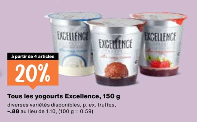 Tous les yogourts Excellence, 150 g
