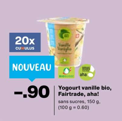 Yogourt vanille bio, Fairtrade, aha!