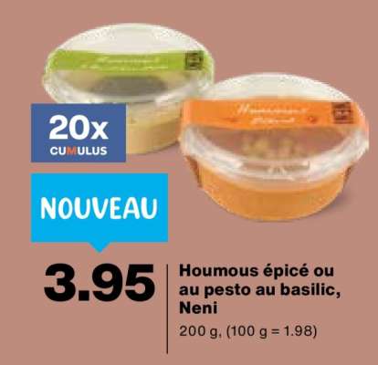 Houmous épicé ou au pesto au basilic, Neni