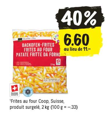 Frites au four Coop, Suisse