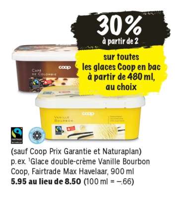 Glace double-crème Vanille Bourbon Coop, Fairtrade Max Havelaar