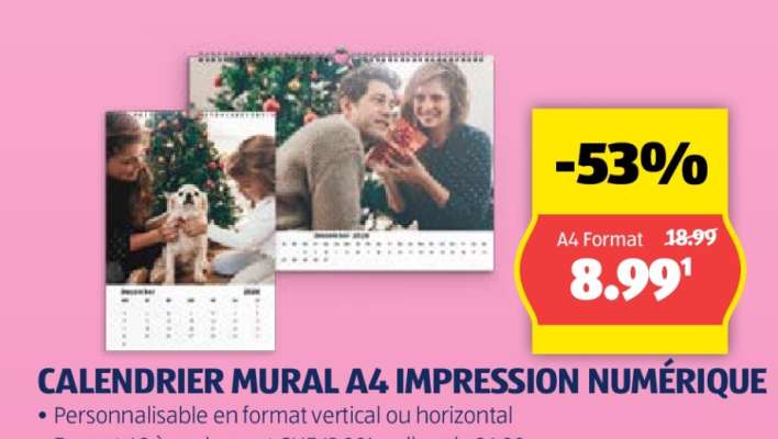 CALENDRIER MURAL A4 IMPRESSION NUMÉRIQUE